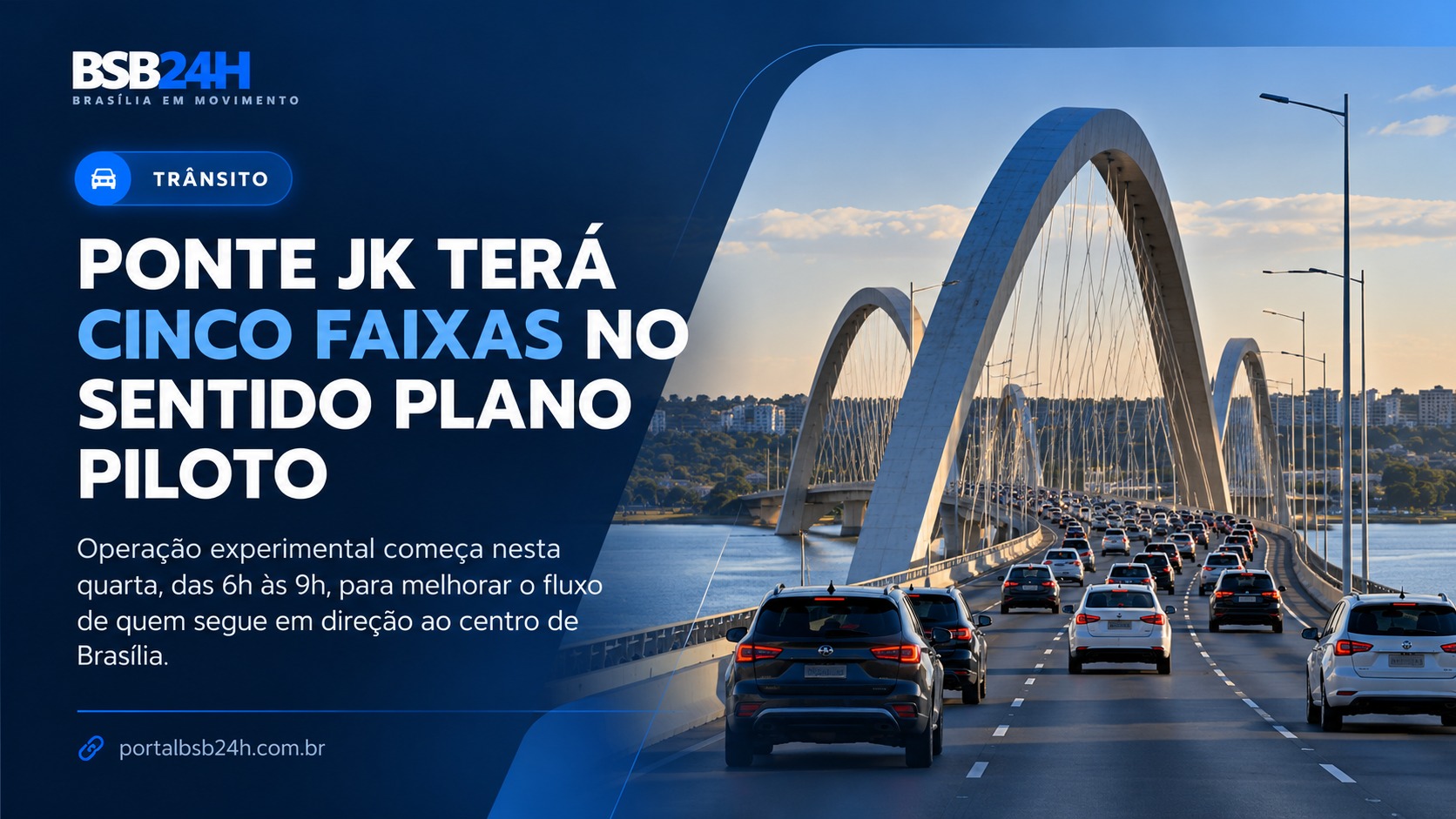 Imagem de Ponte JK terá cinco faixas no sentido Plano Piloto a partir de quarta-feira